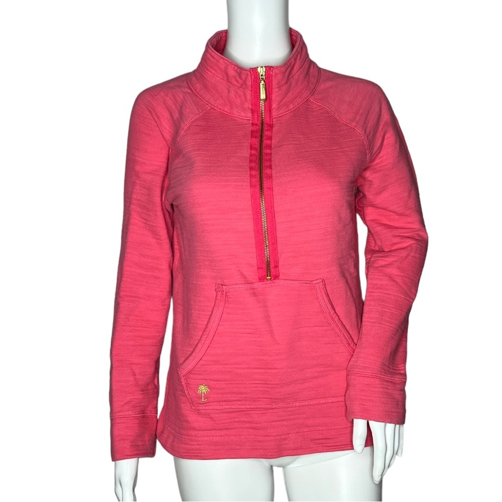 Lilly Pulitzer Women's 1/2 Zip Pullover Pink Kangaroo Pocket Long Sleeve